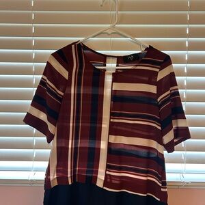 AX Paris Red and Tan Boxy Short Sleeve Blouse